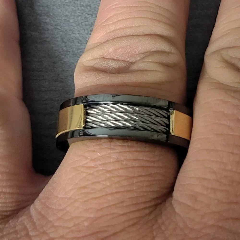Men's Promise Ring Triple Wire Cable Inlay